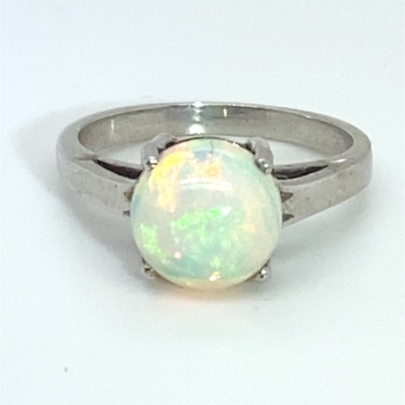 White Precious Opal 3.01ct Platinum Finish Solid 925 Sterling Silver Ring - Picture 4 of 7